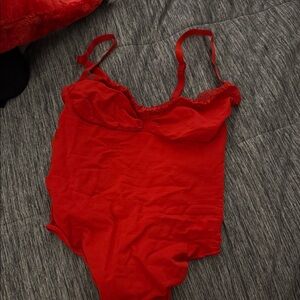 SKIMS Red Lace-Trim Bodysuit Chemise